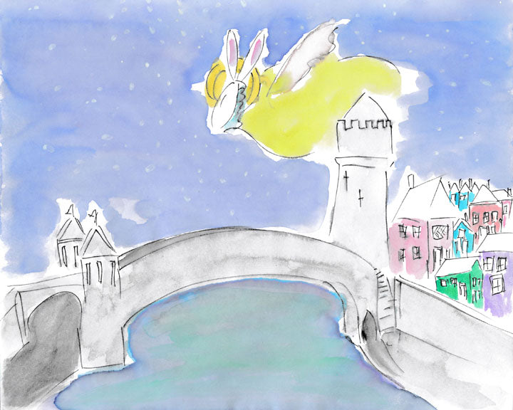 Bunny Angel Village Bridge, box of 10 cards