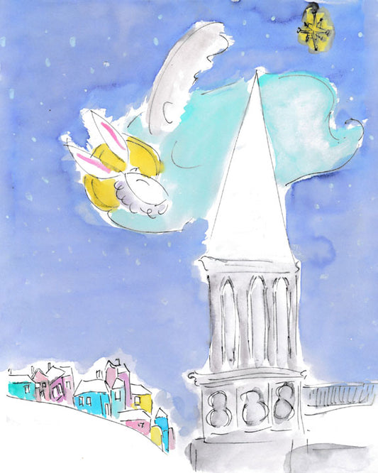 Bunny Angel with Church Steeple, box of 10 cards