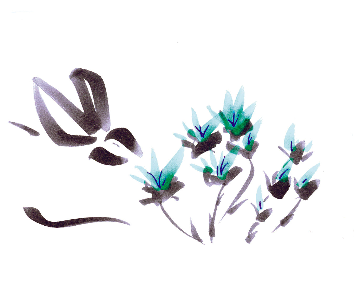 Bunny and Blue Flowers